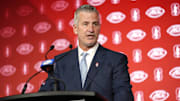 Jul 22, 2025; Charlotte, NC, USA; Stanford head coach Frank Reich answers questions from the media during ACC Media Days at Hilton Charlotte Uptown. Mandatory Credit: Jim Dedmon-Imagn Images