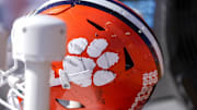 Oct 12, 2024; Winston-Salem, North Carolina, USA; A battle scarred Clemson Tigers helmet during the second half against the Wake Forest Demon Deacons at Allegacy Federal Credit Union Stadium. 