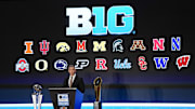 Jul 22, 2025; Las Vegas, NV, USA; Big Ten commissioner Tony Petitti speaks to the media during the Big Ten NCAA college football media days at Mandalay Bay Resort. Mandatory Credit: Lucas Peltier-Imagn Images