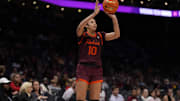 Nov 10, 2024; Virginia Tech forward Carys Baker (10) shoots a jumper against Iowa during the second half.