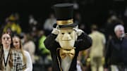 Feb 12, 2025; Winston-Salem, North Carolina, USA; Wake Forest Demon Deacons mascot during the first half against the Florida State Seminoles at Lawrence Joel Veterans Memorial Coliseum. 