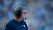Tennessee Titans Offensive Line Coach Bill Callahan works his sideline during their game against the Green Bay Packers at Nissan Stadium in Nashville, Tenn., Sunday, Sept. 22, 2024.