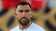 Kansas City Chiefs tight end Travis Kelce (87) walks on the field before an NFL football matchup at EverBank Stadium, Monday, Oct. 6, 2025, in Jacksonville, Fla. [Corey Perrine/Florida Times-Union]