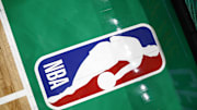 Mar 5, 2025; Boston, Massachusetts, USA; The NBA logo is seen on the court before thegame between the Boston Celtics and the Portland Trail Blazers at TD Garden. Mandatory Credit: Winslow Townson-Imagn Images