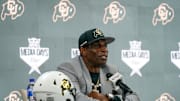 Jul 9, 2025; Frisco, TX, USA; Colorado head coach Deion Sanders speaks with the media during 2025 Big 12 Football Media Days at The Star. Mandatory Credit: Raymond Carlin III-Imagn Images