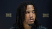 Jul 9, 2025; Frisco, TX, USA; Colorado quarterback Kaidon Salter speaks with the media during 2025 Big 12 Football Media Days at The Star. Mandatory Credit: Raymond Carlin III-Imagn Images