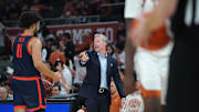 Dec 3, 2025; Austin, Texas, USA; Virginia Cavaliers head coach Ryan Odom calls to players during the second half against the Texas Longhorns at Moody Center. Mandatory Credit: Dustin Safranek-Imagn Images