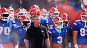 Florida Gators head coach Billy Napier looks on before a game against the South Florida Bulls at Ben Hill Griffin Stadium. Credit: Matt Pendleton-Imagn Images