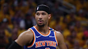 May 27, 2025; Indianapolis, Indiana, USA; New York Knicks guard Josh Hart (3) stands on court during the second quarter against the Indiana Pacers of game four of the eastern conference finals for the 2025 NBA Playoffs at Gainbridge Fieldhouse. 