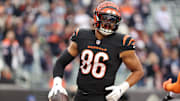 Nov 2, 2025; Cincinnati, Ohio, USA; Cincinnati Bengals tight end Noah Fant (86) reacts after catching a 23-yard touchdown pass thrown by Joe Flacco (not pictured) against the Chicago Bears during the fourth quarter at Paycor Stadium. Mandatory Credit: Joseph Maiorana-Imagn Images