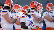 Nov 16, 2024; San Jose, California, USA; Boise State Broncos running back Ashton Jeanty (2) stands on the field before the start of the game against the San Jose State Spartans at CEFCU Stadium. Mandatory Credit: Cary Edmondson-Imagn Images