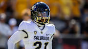 Oct 7, 2023; Tempe, Arizona, USA; Colorado Buffaloes safety Shilo Sanders (21) against the Arizona State Sun Devils at Mountain America Stadium, Home of the ASU Sun Devils. Mandatory Credit: Mark J. Rebilas-Imagn Images