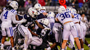 Sep 23, 2023; East Hartford, Connecticut, USA; UConn Huskies quarterback Ta'Quan Roberson (6) drives the ball for a touchdown against the Duke Blue Devils in the second half at Rentschler Field at Pratt & Whitney Stadium. Mandatory Credit: David Butler II-Imagn Images