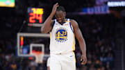 Oct 18, 2024; San Francisco, California, USA; Golden State Warriors forward Draymond Green (23) walks on the court during action against the Los Angeles Lakers in the second quarter at the Chase Center. Mandatory Credit: Cary Edmondson-Imagn Images
