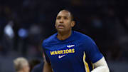 Oct 17, 2025; San Francisco, California, USA; Golden State Warriors center Al Horford warms up before facing the Los Angeles Clippers at Chase Center. Mandatory Credit: D. Ross Cameron-Imagn Images