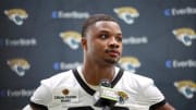 Jul 24, 2024; Jacksonville, FL, USA; Jacksonville Jaguars  cornerback Tyson Campbell (32) participates in training camp at Miller Electric Center. Mandatory Credit: Nathan Ray Seebeck-USA TODAY Sports