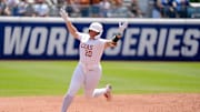 Texas utility Katie Stewart (20) celebrates after hitting a home run in the fourth inning of a Women's College World Series softball game between the Tennessee Volunteers and the Texas Longhorns at Devon Park in Oklahoma City, Monday, June 2, 2025. Texas won 2-0.