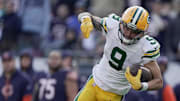 Green Bay Packers wide receiver Christian Watson (9) makes a 60-yard reception against the Chicago Bears.