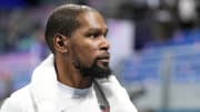 Jul 28, 2024; Villeneuve-d'Ascq, France; United States forward Kevin Durant (7) after a game against Serbia during the Paris 2024 Olympic Summer Games at Stade Pierre-Mauroy.