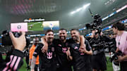 Inter Miami's Lionel Messi, Marcelo Weigandt and Jordi Alba after their preseason friendly against Club America.