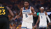 Minnesota Timberwolves guard Anthony Edwards is averaging 27.0 points, 8.1 rebounds, and 5.2 assists in the 2024-25 postseason.