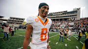Tennessee quarterback Nico Iamaleava (8) exits the field after the game at FirstBank Stadium in Nashville, Tenn., Saturday, Nov. 30, 2024.