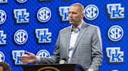 Oct 14, 2025; Birmingham, AL, USA; Kentucky Wildcats head coach Mark Pope talks with the media during SEC Media Days at Grand Bohemian Hotel. Mandatory Credit: Vasha Hunt-Imagn Images