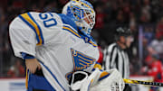 Blues goalie Jordan Binnington put Alex Ovechkin’s 900th goal puck into his pants. 