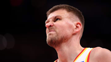 Kristaps Porzingis appears frustrated against the Washington Wizards