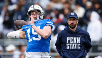 Penn State quarterback Drew Allar and Penn State quarterbacks coach Danny O'Brien