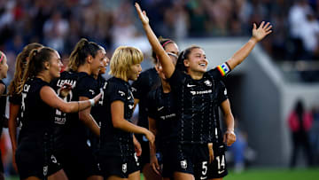 Angel City FC's Ali Riley celebrates during match against San Diego Wave FC