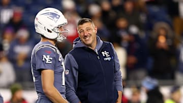 New England Patriots quarterback Drake Maye and head coach Mike Vrabel
