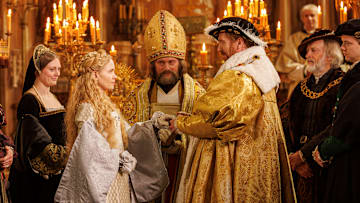 MASTERPIECE
Wolf Hall: The Mirror and the Light

Episode One: Wreckage 
Sunday, March 23, 2025 at 9/8c on PBS
In the wake of Anne’s execution, the King weds Jane Seymour. Marital bliss does nothing to quell Henry’s rage at his daughter, and Cromwell makes a risky play to save Princess Mary from her father’s murderous streak.

Shown L-R: Kate Phillips (Jane Seymour), Will Keen (Archbishop Cranmer), Damian Lewis (King Henry VIII) 

Photographer: Nick Briggs 

For editorial use only.

© Playground