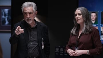 L-R: Joe Mantegna as David Rossi and Paget Brewster as Emily Prentiss in Criminal Minds: Evolution, episode 1, season 17 streaming on Paramount+, 2024. Photo Credit: Michael Yarish /Paramount+