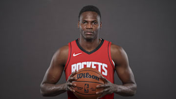 New Atlanta Hawks center N'Faly Dante during Houston Rockets media day