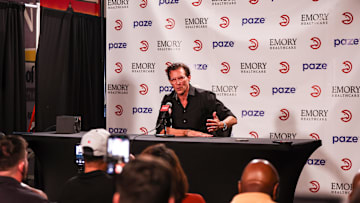 Atlanta Hawks head coach Quin Snyder talks to reporters at media day