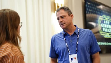 Kansas City Royals general manager J. J. Picollo answers questions to the media during the MLB GM Meetings in 2022.