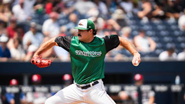 WooSox pitcher Payton Tolle gets ready to throw a pitch during his first Triple-A start on Aug. 10, 2025 at Polar Park.