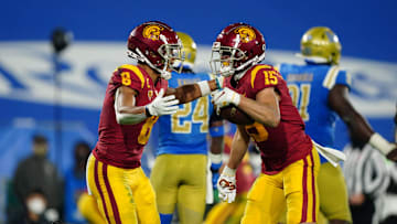 Dec 12, 2020; Pasadena, California, USA; Drake London, Amon-Ra St. Brown, USC Football