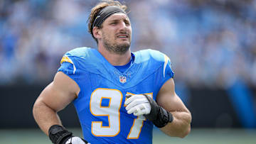 Sep 15, 2024; Charlotte, North Carolina, USA; Los Angeles Chargers linebacker Joey Bosa (97) during the first quarter against the Carolina Panthers at Bank of America Stadium.