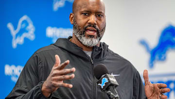 Detroit Lions Executive Vice President & General Manager Brad Holmes speaks to the press about their season, how it ended and what’s next at the Detroit Lions headquarters and training facility in Allen Park, Mich., Thursday, Jan. 23, 2025.