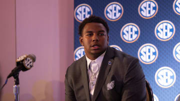 Jul 18, 2024; Dallas, TX, USA; Kentucky defensive lineman Deone Walker speaks to the media at Omni Dallas Hotel. Mandatory Credit: Brett Patzke-USA TODAY Sports