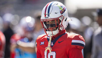 Oct 19, 2024; Tucson, Arizona, USA; Arizona Wildcats defensive back Gavin Hunter (10) against the Colorado Buffalos at Arizona Stadium. Mandatory Credit: Mark J. Rebilas-Imagn Images