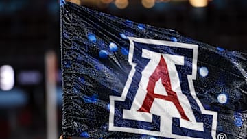 Sep 7, 2024; Tucson, Arizona, USA; Arizona Wildcats flag waves in the air right before a game against the Northern Arizona Lumberjacks at Arizona Stadium. Mandatory Credit: Aryanna Frank-Imagn Images