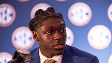 Jul 17, 2024; Dallas, TX, USA; Florida running back Montrell Johnson Jr. speaking to the media at Omni Dallas Hotel. Mandatory Credit: Brett Patzke-USA TODAY Sports