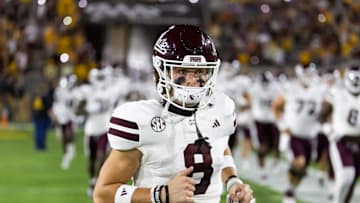 Sep 7, 2024; Tempe, Arizona, USA; Mississippi State Bulldogs wide receiver Creed Whittemore (8) against the Arizona State Sun Devils at Mountain America Stadium. Mandatory Credit: Mark J. Rebilas-Imagn Images