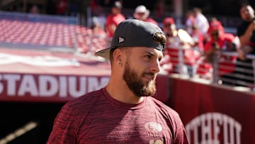 Sep 9, 2024; Santa Clara, California, USA;  San Francisco 49ers wide receiver Ricky Pearsall (14) enters the field before a game against the New York Jets at Levi's Stadium. Mandatory Credit: David Gonzales-Imagn Images