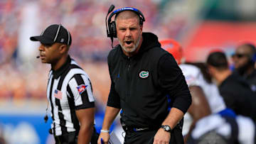 Florida Gators head coach Billy Napier argues with officials during the first quarter of an NCAA college football matchup Saturday, Nov. 2, 2024 at EverBank Stadium in Jacksonville, Fla. The Georgia Bulldogs defeated the Florida Gators 34-20. [Corey Perrine/Florida Times-Union]