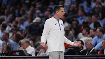 Dec 17, 2024; Charlotte, North Carolina, USA; Florida Gators head coach Todd Golden during the second half against the North Carolina Tar Heels at Spectrum Center. Mandatory Credit: Jim Dedmon-Imagn Images