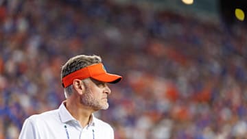 Sep 6, 2025; Gainesville, Florida, USA; Florida Gators athletic director Scott Stricklin looks on against the Florida Gators during the second half at Ben Hill Griffin Stadium. Mandatory Credit: Matt Pendleton-Imagn Images
